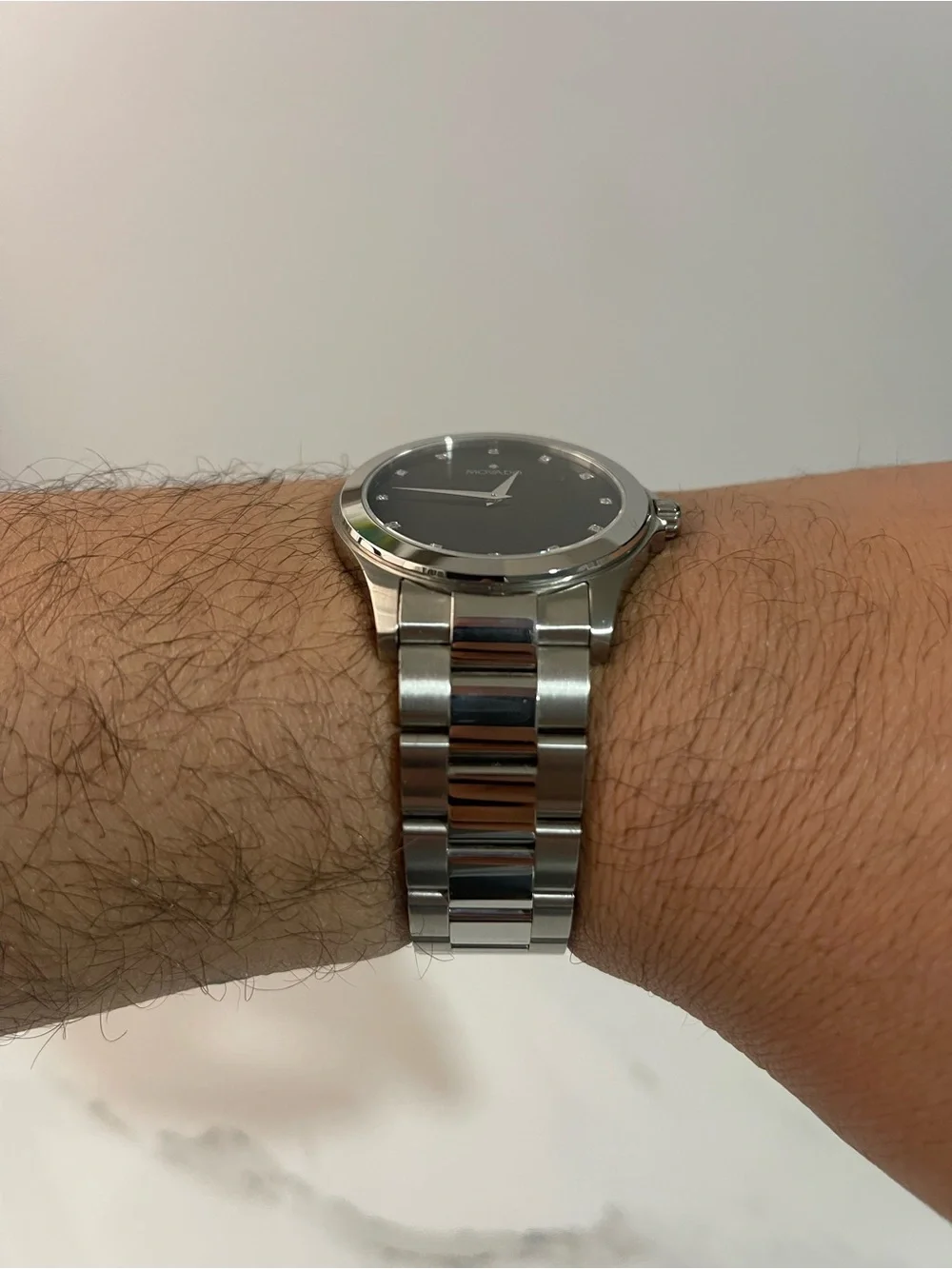 Movado Men's Black Dial Stainless Steel Bracelet With Diamond Markers Watch